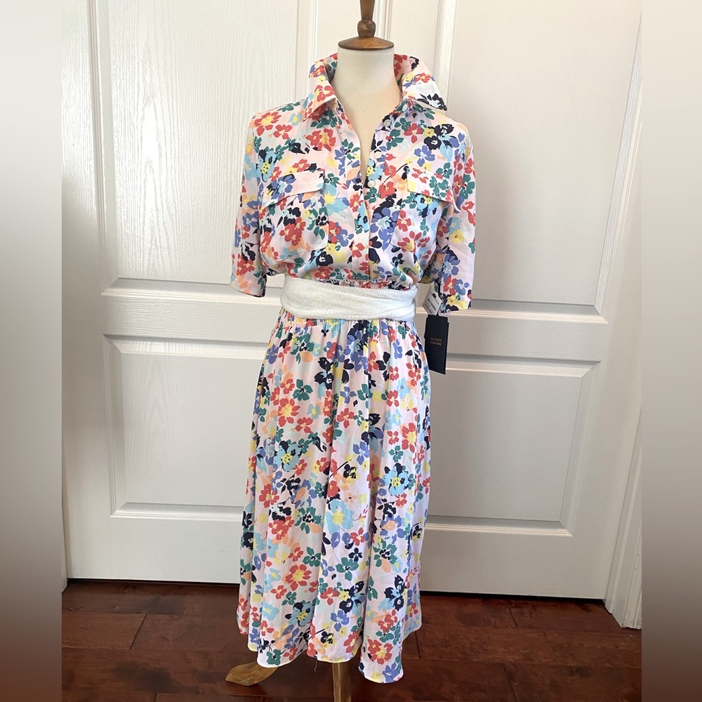 Halogen/Atlantic Pacific Paloma Floral Smocked Waist Utility Dress NWT L